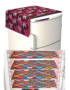 Knit Printed Fridge 4 Pcs Mat with Top Cover 