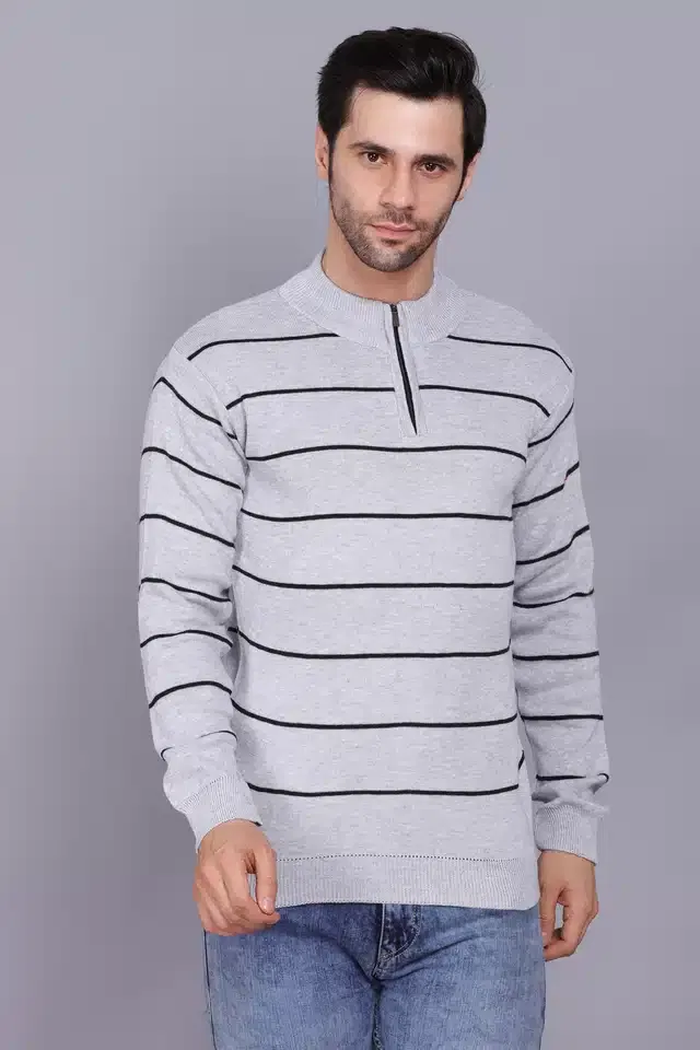 Full Sleeve Sweater for Men (Light Grey, XL) (J22)