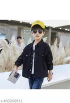 Cotton Blend Solid Jacket for Boys (Black, 5-6 Years)