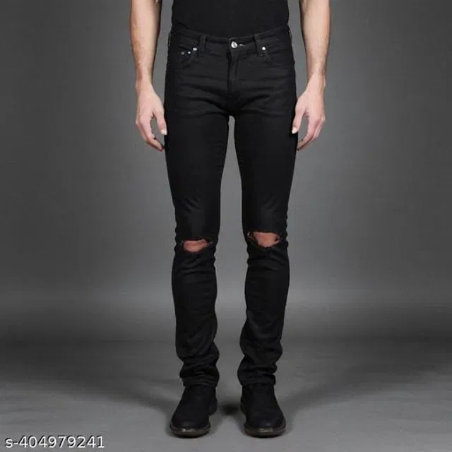 Denim Slim Fit Jeans for Men (Black, 28)