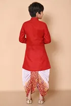 Cotton Embellished Kurta with Dhoti for Boys, Red & White 