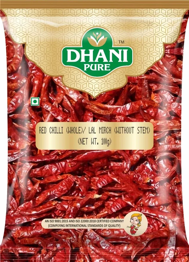 धनि प्योर लाल मिर्च साबुत (विदाउट स्टेम) 100 g