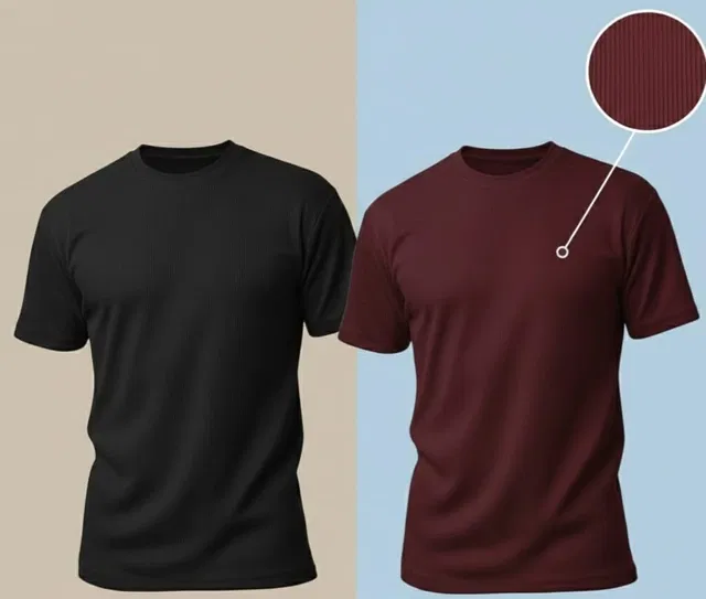 Polyester Round Neck T-shirt for Men, Multicolour, Pack of 2 (XL)