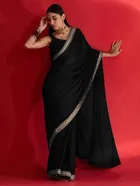 Bollywood Black Chinon Saree for Women