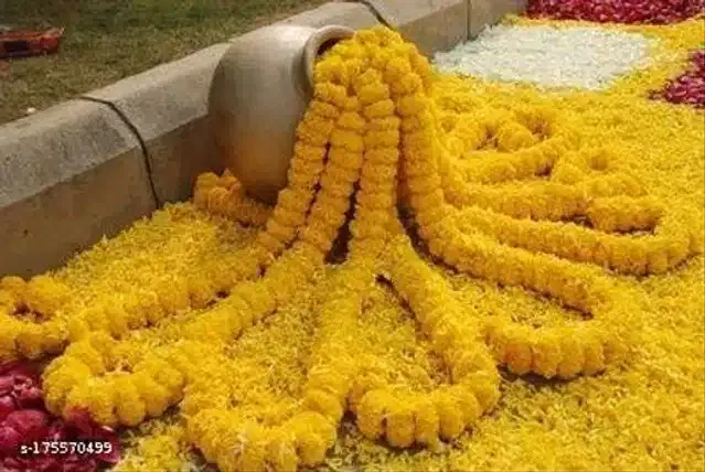Paper Artificial Marigold Flowers Garlands (Yellow, Pack of 5)