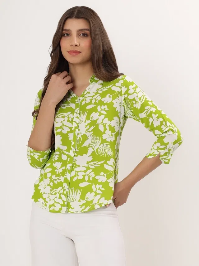 Rayon Printed Shirt for Women (Green. S)