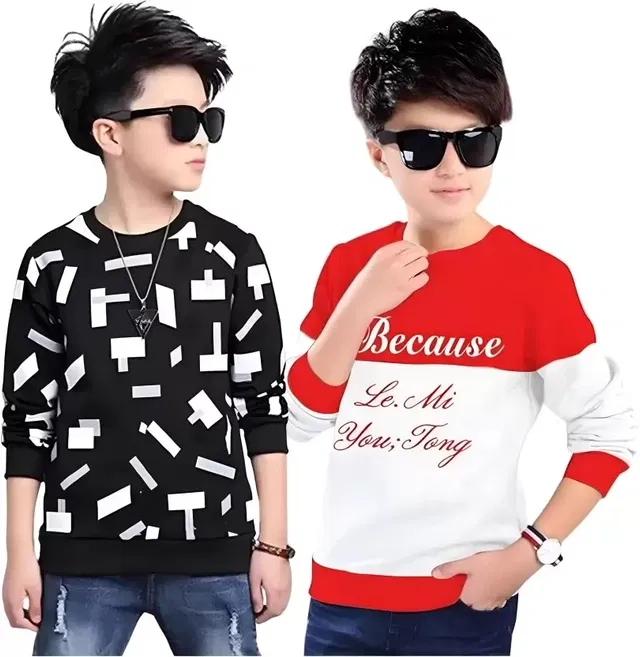 Round Neck Printed T-Shirts for Boys (Multicolor, 10-11 Years) (Pack of 2)