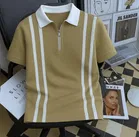 Cotton Blend Colorblocked Polo Neck T-Shirt for Men, Brown 