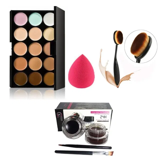 Combo of Eye Shadow, Charcoal Eyeliner & Beauty Blender for Women (Multicolor, Set of 3)