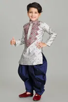Dupion Silk Printed Kurta with Patiyala Set for Boys 