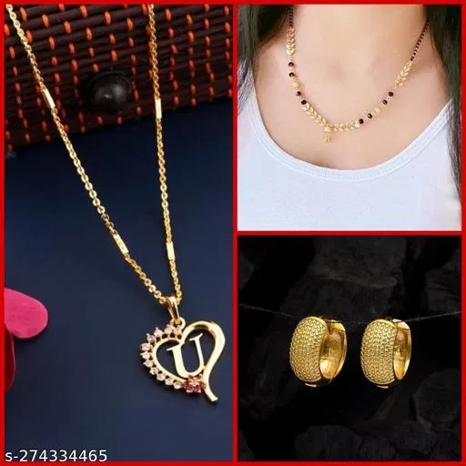 Combo of Alloy Mangalsutra with Pendant & 1 Pair Earrings for Women (Multicolor, Set of 3)