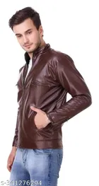 Synthetic Leather Full Sleeves Solid Jacket for Men 