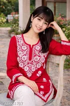 Chikankari Embroidery Short Kurti for Women 