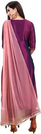 Women Art Silk Embroidered Kurta With Pant And Dupatta Set 