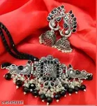 Black jewellery stone necklace set with jumka earrings