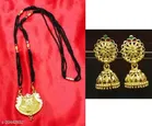 Alloy Mangalsutra with Earrings for Women (Gold & Black, Set of 2)