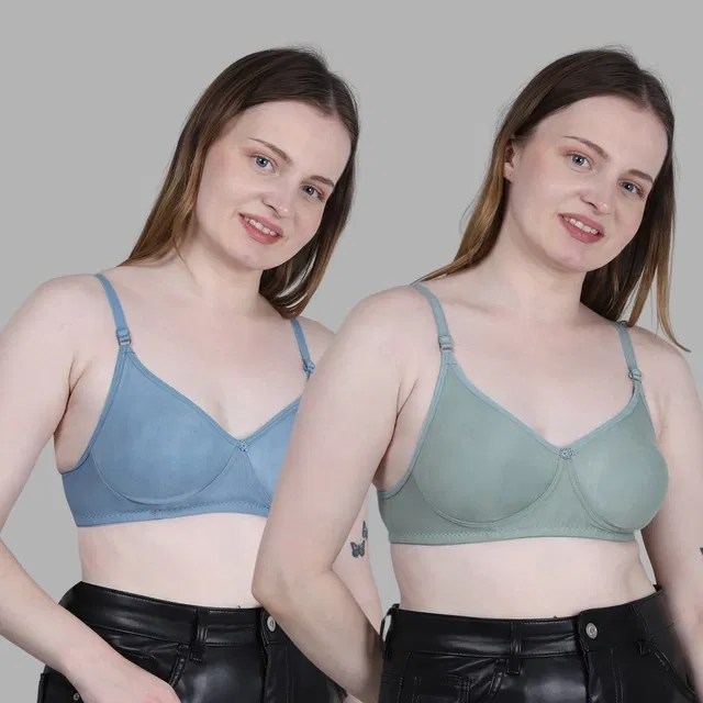 Cotton Solid Non Padded Bra for Women, Multicolour, Pack of 2 (32B)