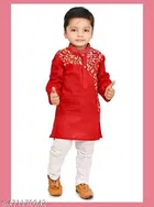Solid Button Cotton Kurta Set for Boys 