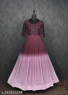 Embroidered A-Line Maxi Gown with Mirror Work for Women 