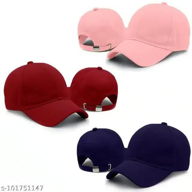Cotton Caps for Men & Women (Multicolor, Set of 3)