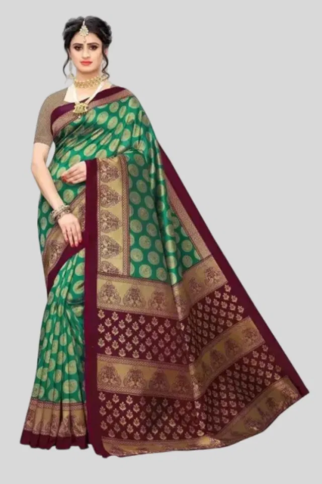 Art Silk Printed Saree for Women (Green, 6 m)