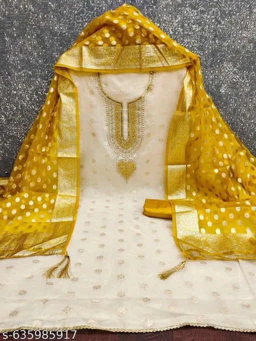 Chanderi Silk Punjabi/All Over Suits for Women (Yellow, 6.65 meter (XXL)