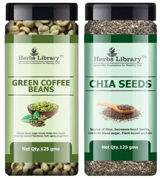 Herbs Library Green Coffee Beans and Chia Seeds (Pack of 2, 125 g)