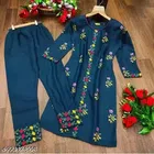 Trendy Cotton Blend Kurta with Pant for Women, Teal 