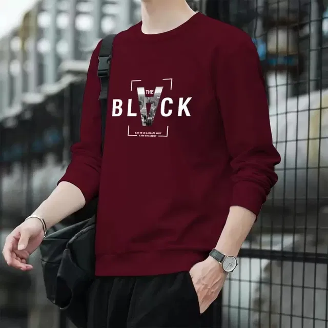 Round Neck Graphic T-Shirt for Men (Maroon, M)