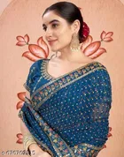 Georgette Embellished Saree For Women, Blue