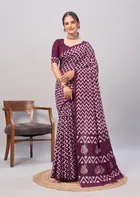 Chanderi Cotton Printed Sarees for Women (Purple, 6.3 m)