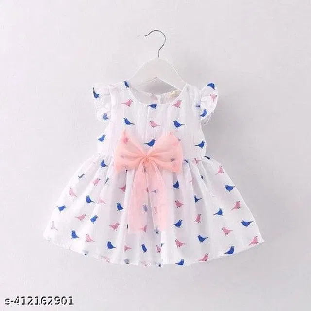 Cotton Frock for Girls (White, 9-12 Months)