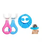 U Shaped Toothbrush with Soft Adjustable Bath Cap for Kids (Multicolor, Pack of 3)