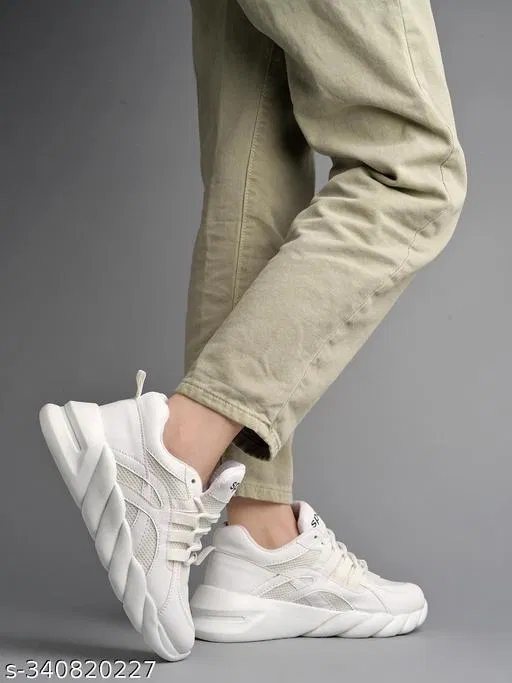 Solid Synthetic Sneakers for Women (White, IND-3)