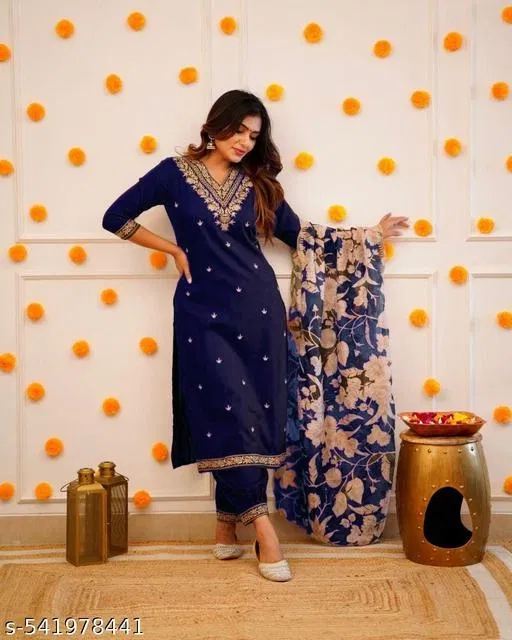 Kurta Set for Women (Navy Blue, XXL)