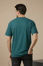 Polyester Round Neck T-shirt for Men, Teal 