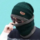 Woolen Cap with Neck Warmer for Men & Women (Green, Set of 1)
