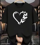Cotton Blend Printed T-shirt for Women, Black 