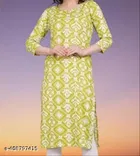 Polycotton Printed Kurti for Women, Green 