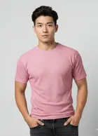 Polyester Round Neck T-shirt for Men, Pink 