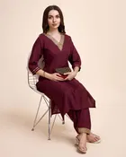 Cotton Blend Self Design Kurta with Pant for Women 