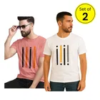 Round Neck T-Shirt for Men, Pack of 2 (Peach & White, L)