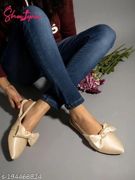 Synthetic Pointed Toe Mules for Women (Cream, IND-5)