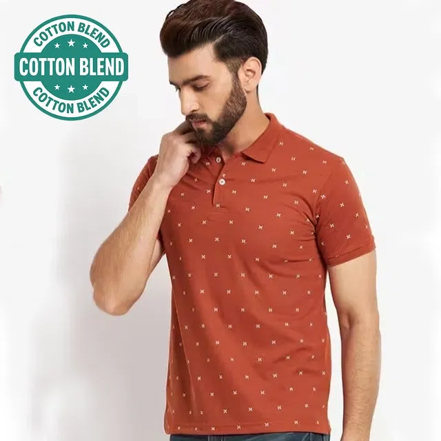 Printed Polo T-Shirt for Men (Rust, XL)