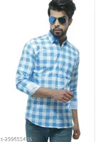 Cotton Blend Checked Shirt for Men, Aqua Blue 