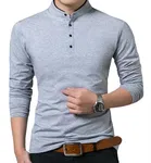 Cotton Blend Mandarin Collar Solid T-Shirt for Men 