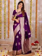 Litchi Silk Zari Woven Saree for Women, Purple 