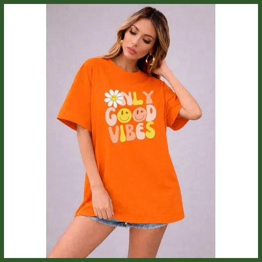Oversized Cotton Blend T-shirts for Women (Orange, XXS)