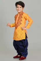 Dupion Silk Printed Kurta with Patiyala Set for Boys 
