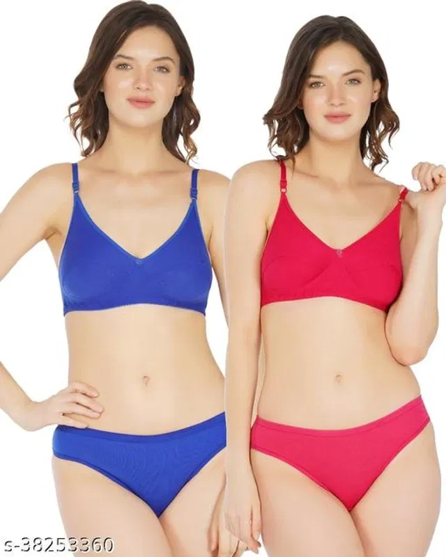 Cotton Blend Solid Lingerie Set for Women (Multicolor, 30A) (Pack of 2)
